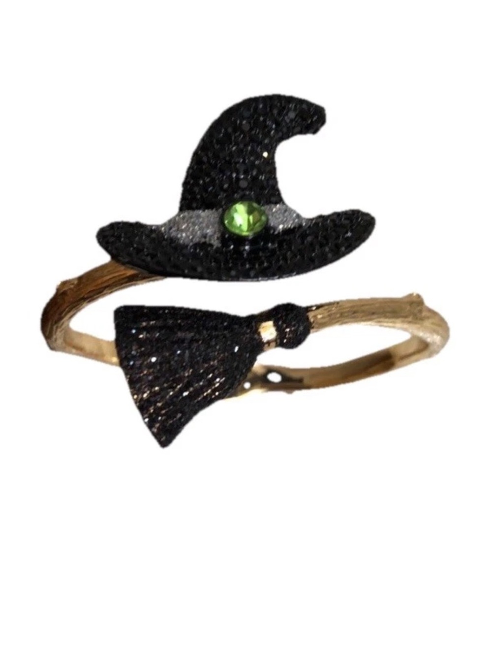 Betsey Johnson Black Witch Hat & Broom Hinge Bangle Crystal Bracelet Bling New